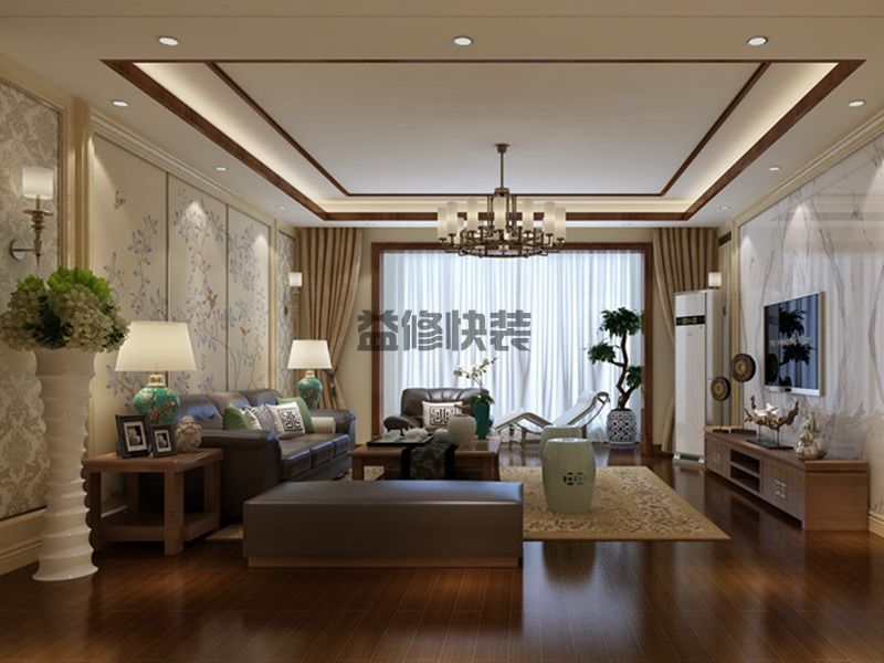 中式風(fēng)格客廳裝修設(shè)計(jì)效果圖(圖1)
